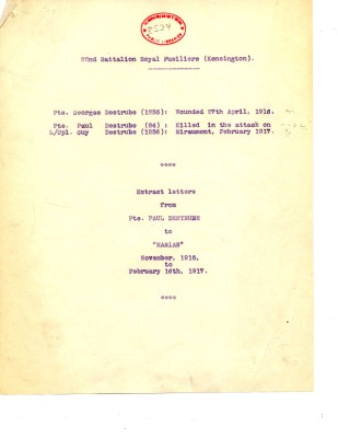 Title Page from the collection of Paul Destrube's Letters. | RBKC Local Studies